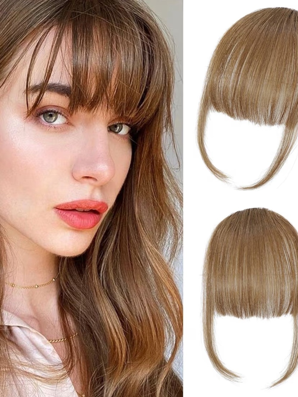 Light Brown Clip-In Fringe Bangs Extension for Women 100% human hair